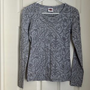 Harley-Davidson Women's Gray Patterned Long Sleeve Top